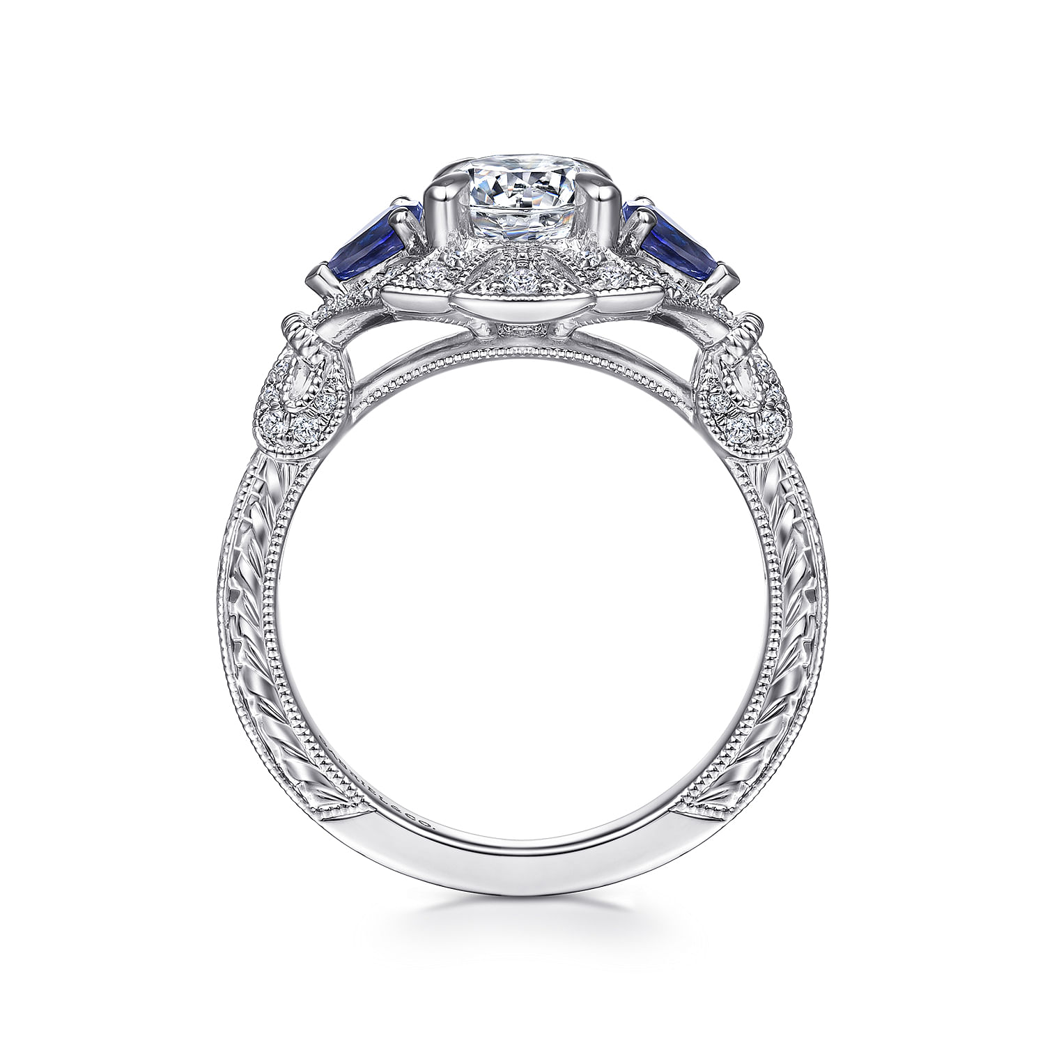 Azurine - 14K White Gold Round Sapphire and Diamond Engagement Ring - 0.2 ct - Shot 2
