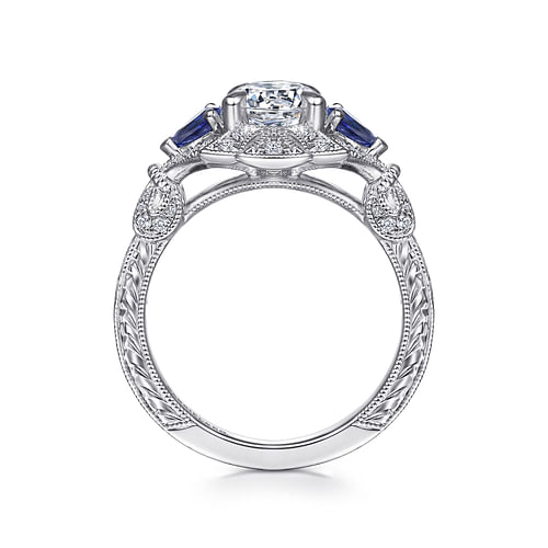Azurine - 14K White Gold Round Sapphire and Diamond Engagement Ring - 0.2 ct - Shot 2
