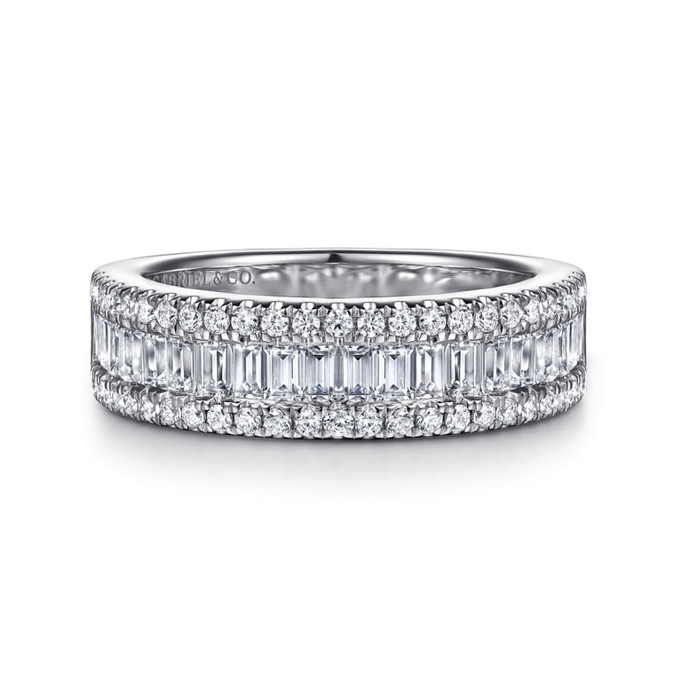 Fancy Wedding Ring in 14k White Gold with Baguette Natural Diamond at Gabriel & Co. - Shot 1