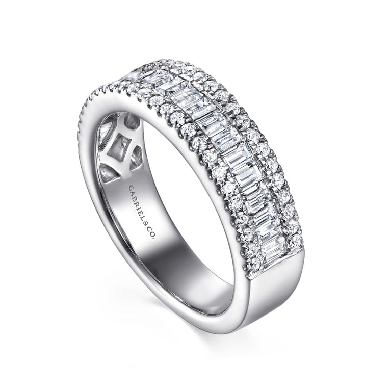 Fancy Wedding Ring in 14k White Gold with Baguette Natural Diamond at Gabriel & Co. - Shot 3