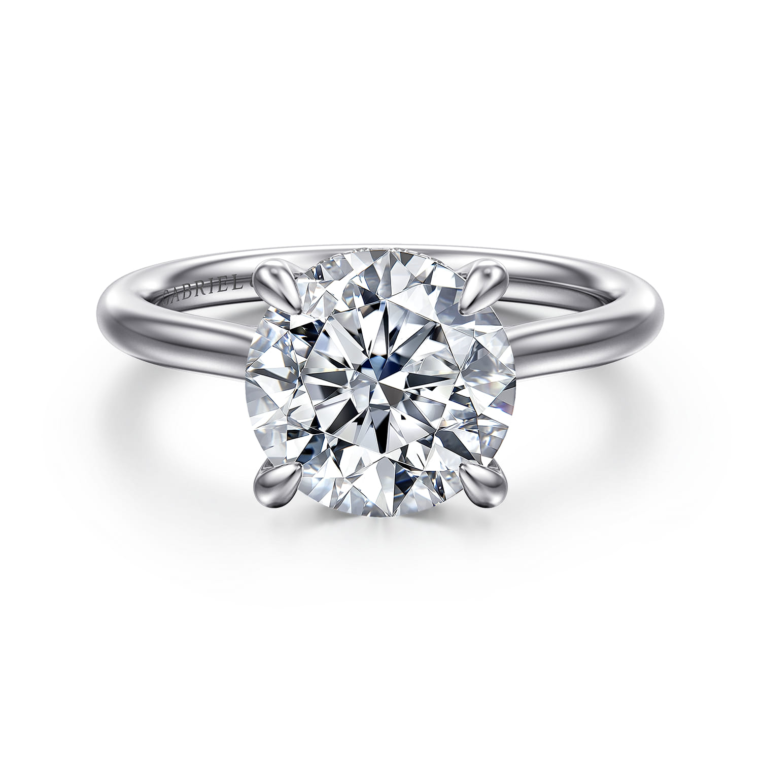 Badia - 14K White Gold Round Solitaire Diamond Engagement Ring