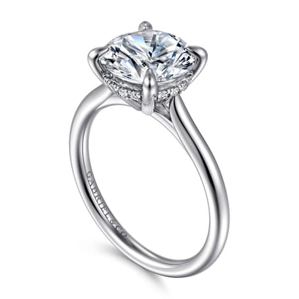 Badia - 14K White Gold Round Solitaire Diamond Engagement Ring