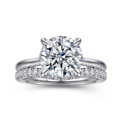 Badia - 14K White Gold Round Solitaire Diamond Engagement Ring