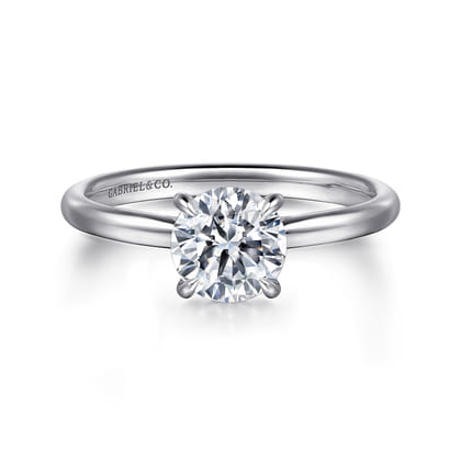 Badia - 14K White Gold Round Solitaire Diamond Engagement Ring