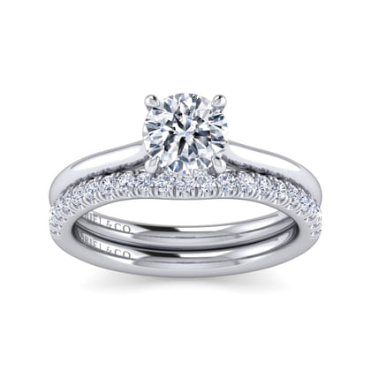 Badia - 14K White Gold Round Solitaire Diamond Engagement Ring