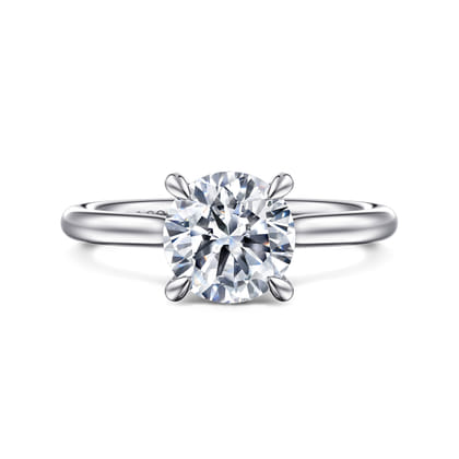 Badia - 14K White Gold Round Solitaire Diamond Engagement Ring