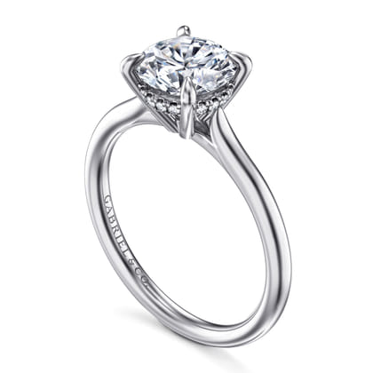 Badia - 14K White Gold Round Solitaire Diamond Engagement Ring