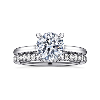 Badia - 14K White Gold Round Solitaire Diamond Engagement Ring