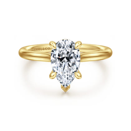 Badia - 14K Yellow Gold Pear Shape Solitaire Diamond Engagement Ring