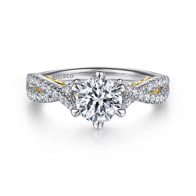 Bahar - 14K White-Yellow Gold Split Shank Round Diamond Engagement Ring