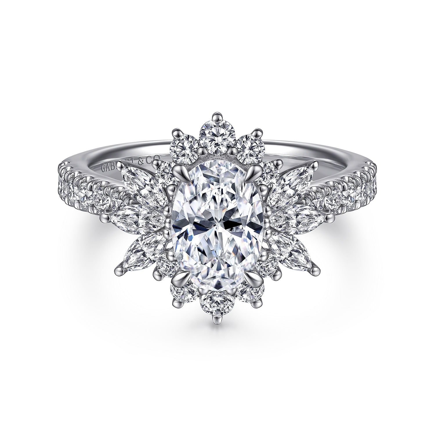 Bailee - 14K White Gold Bursting Halo Oval Diamond Engagement Ring