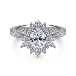 14K White Gold Bursting Halo Oval Diamond Engagement Ring