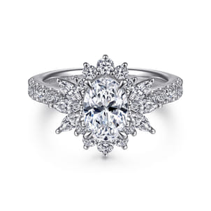 Bailee - 14K White Gold Bursting Halo Oval Diamond Engagement Ring