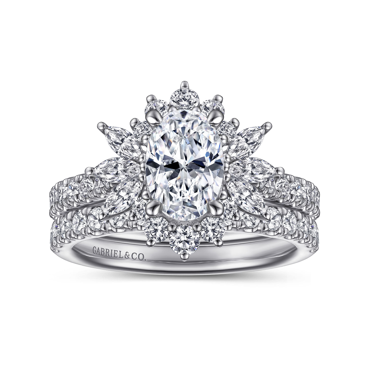 Bailee - 14K White Gold Bursting Halo Oval Diamond Engagement Ring