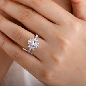 Bailee - 14K White Gold Bursting Halo Oval Diamond Engagement Ring