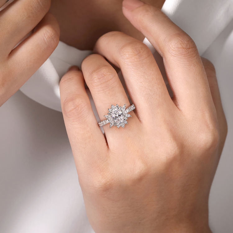 Bailee - 14K White Gold Bursting Halo Oval Diamond Engagement Ring