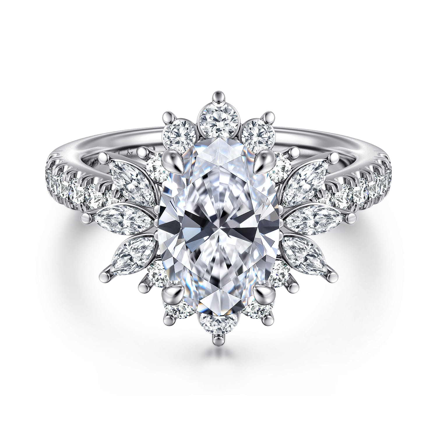 Bailee - 14K White Gold Bursting Halo Oval Diamond Engagement Ring