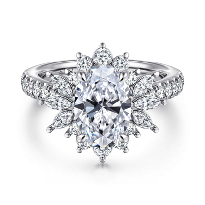 Bailee - 14K White Gold Bursting Halo Oval Diamond Engagement Ring