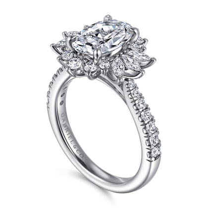 Bailee - 14K White Gold Bursting Halo Oval Diamond Engagement Ring