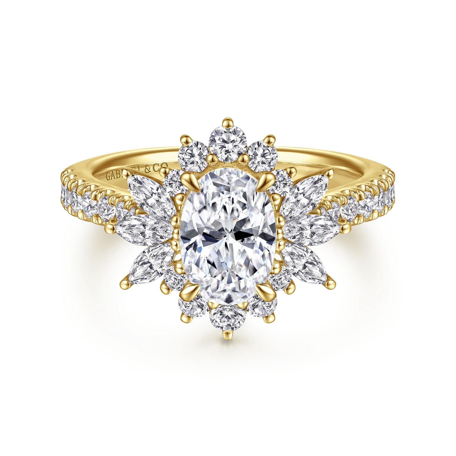 Bailee - 14K Yellow Gold Bursting Halo Oval Diamond Engagement Ring