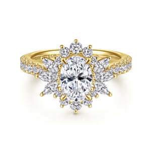 Bailee - 14K Yellow Gold Bursting Halo Oval Diamond Engagement Ring