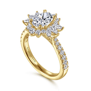Bailee - 14K Yellow Gold Bursting Halo Oval Diamond Engagement Ring
