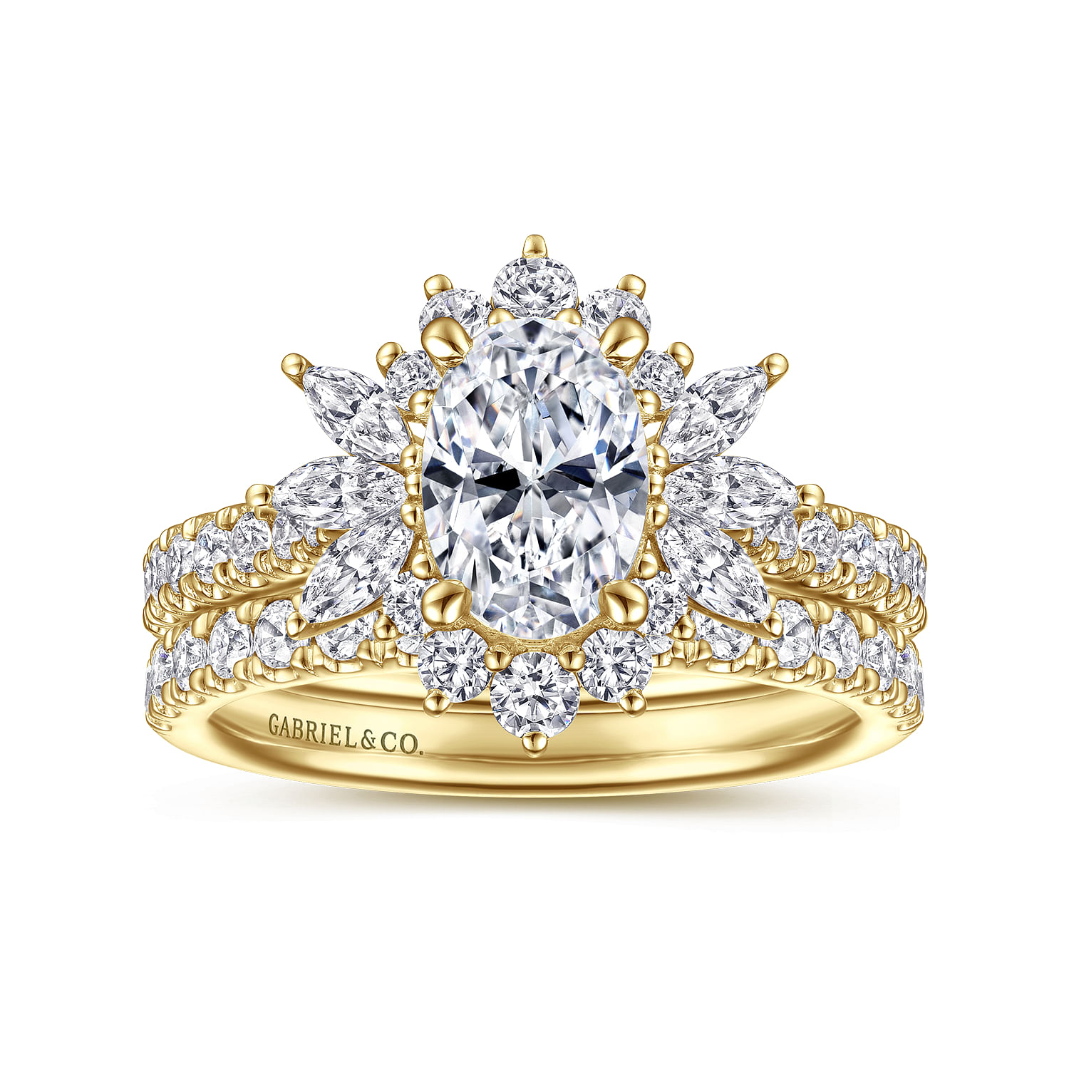 Bailee - 14K Yellow Gold Bursting Halo Oval Diamond Engagement Ring