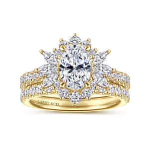 Bailee - 14K Yellow Gold Bursting Halo Oval Diamond Engagement Ring