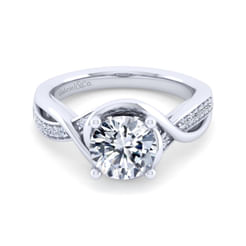 14K White Gold Twisted Round Diamond Engagement Ring