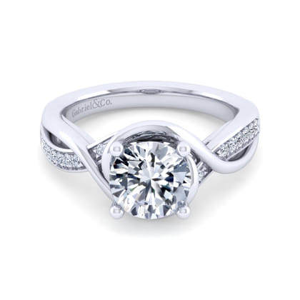 Bailey - 14K White Gold Twisted Round Diamond Engagement Ring