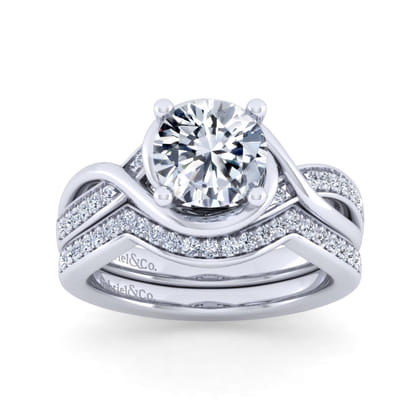 Bailey - 14K White Gold Twisted Round Diamond Engagement Ring
