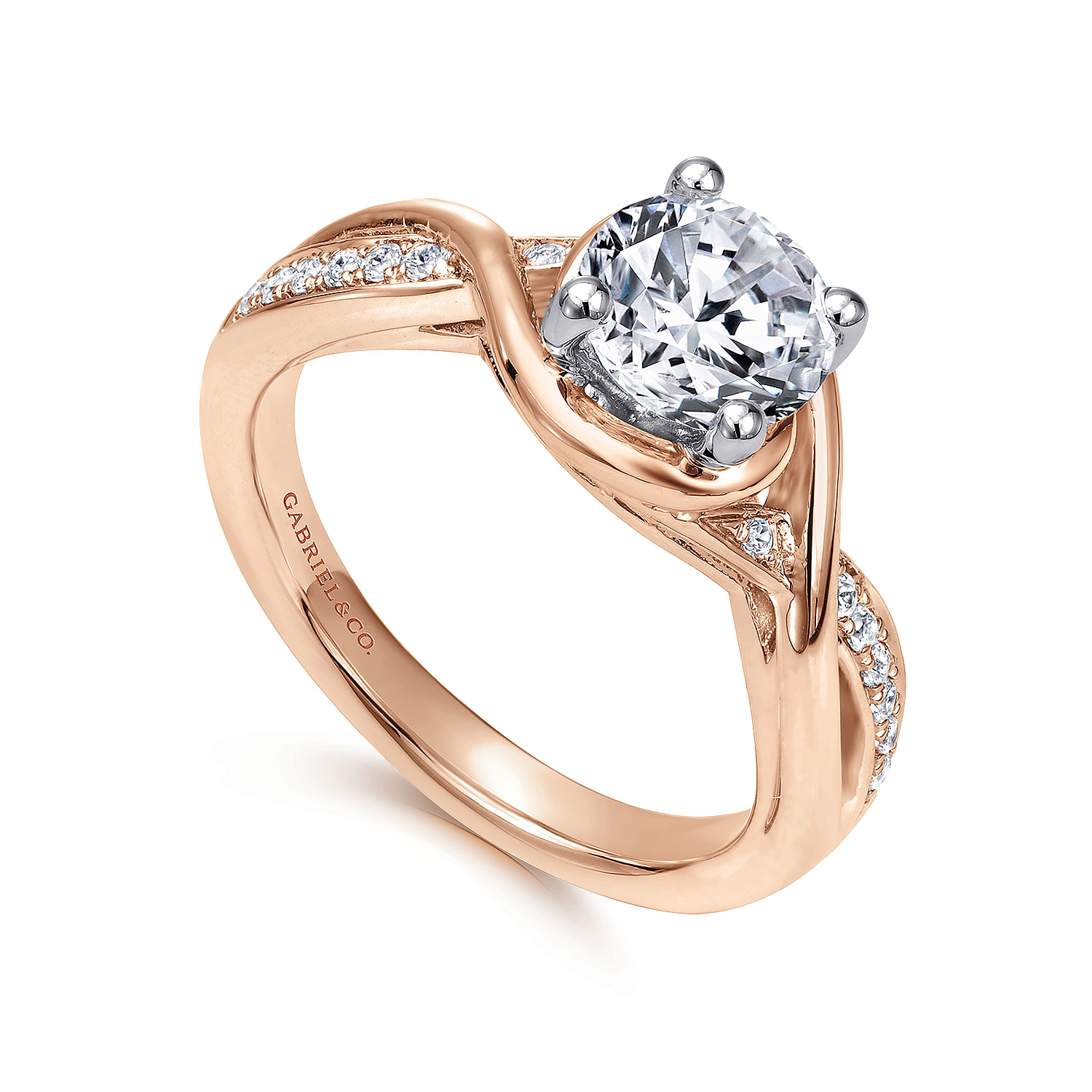 Bailey - 14K White-Rose Gold Round Diamond Bypass Channel Set Engagement Ring - 0.09 ct - Shot 3