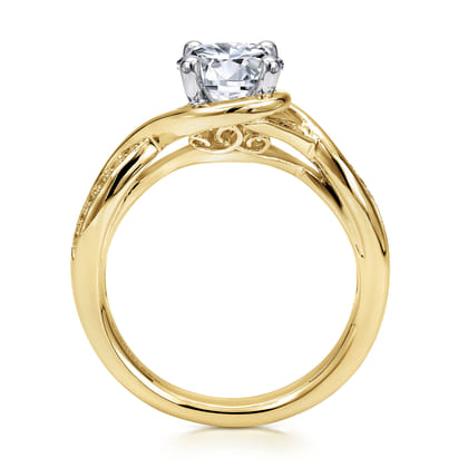 Bailey - 14K White-Yellow Gold Round Diamond Bypass Channel Set Engagement Ring