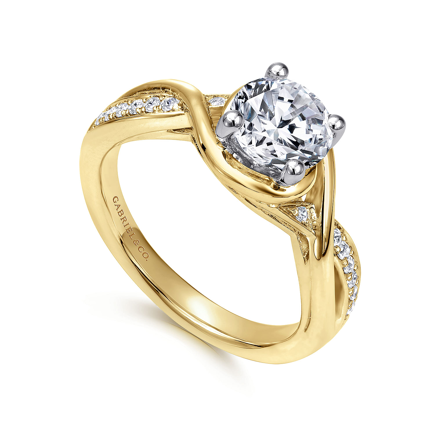 Bailey - 14K White-Yellow Gold Round Diamond Bypass Channel Set Engagement Ring - 0.09 ct - Shot 3