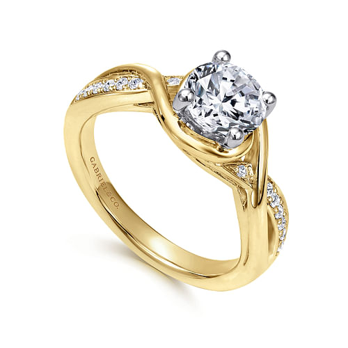 Bailey - 14K White-Yellow Gold Round Diamond Bypass Channel Set Engagement Ring - 0.09 ct - Shot 3
