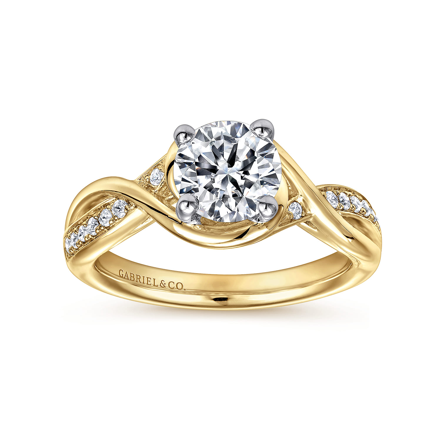 Bailey - 14K White-Yellow Gold Round Diamond Bypass Channel Set Engagement Ring