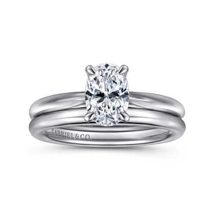 Bambi - 14K White Gold Oval Solitaire Diamond Engagement Ring