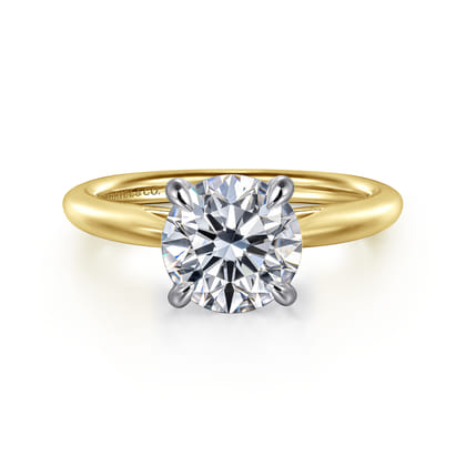 Bambi - 14K White-Yellow Gold Round Solitaire Diamond Engagement Ring