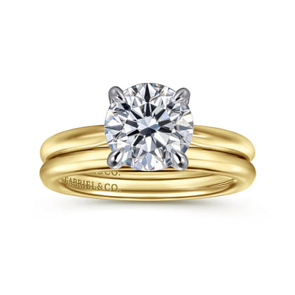 Bambi - 14K White-Yellow Gold Round Solitaire Diamond Engagement Ring