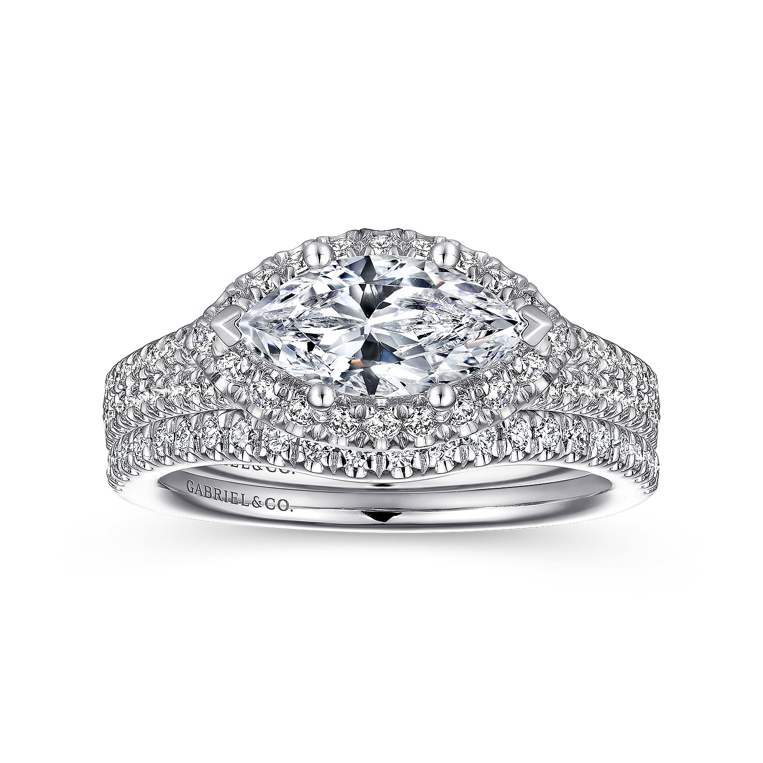 Bancroft - 14K White Gold Horizontal Marquise Halo Diamond Engagement Ring - 0.52 ct - Shot 4