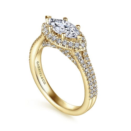 Bancroft - 14K Yellow Gold Horizontal Marquise Halo Diamond Engagement Ring - 0.52 ct - Shot 3