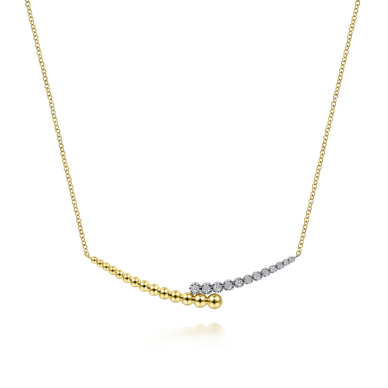 Bar Necklace 14K White and Yellow Gold Diamond 0.18ct Bujukan - 0.18 ct - Shot 1