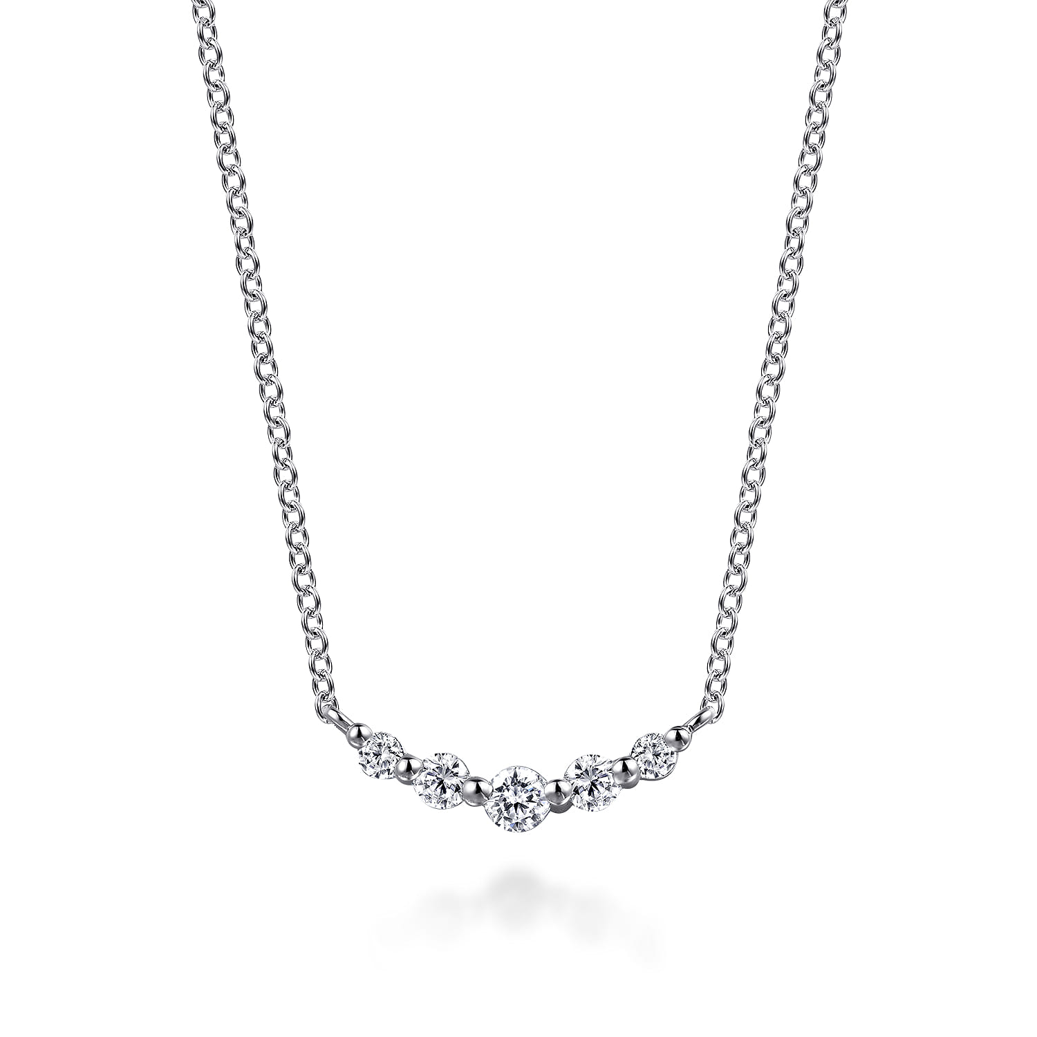 Bar Necklace Curved 14K White Gold White Sapphire - Shot 1