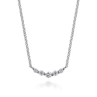 Bar Necklace Curved 14K White Gold White Sapphire