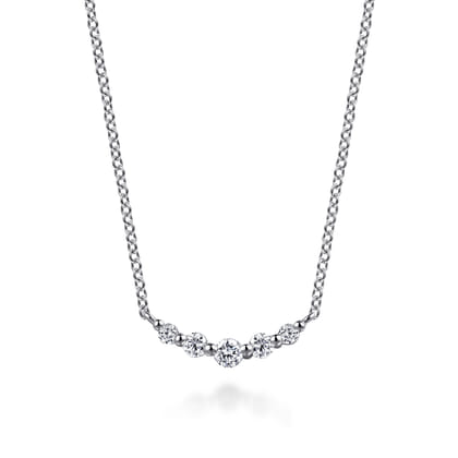 Bar Necklace Curved 14K White Gold White Sapphire