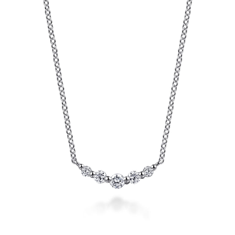 Bar Necklace Curved 14K White Gold White Sapphire - Shot 1