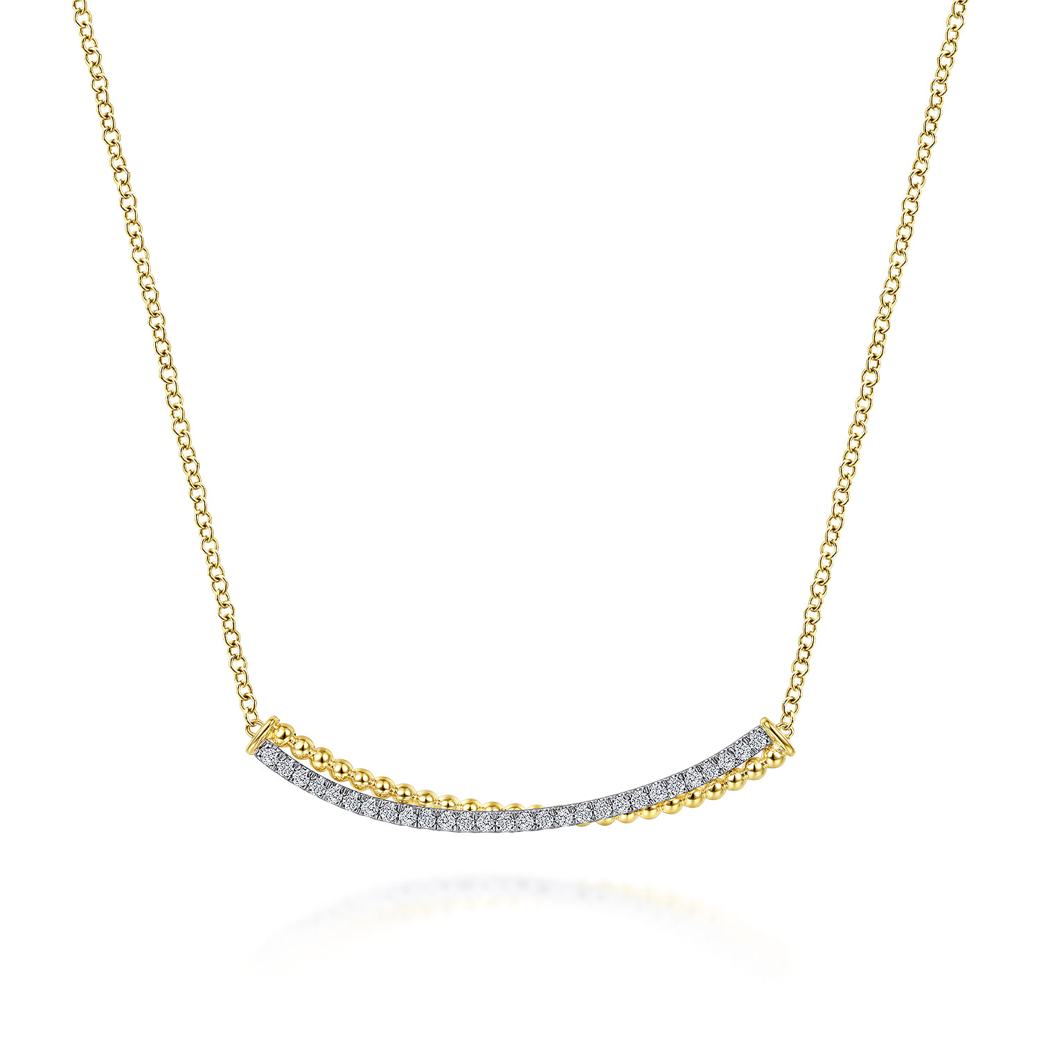 Bar Necklace Curved 14K White and Yellow Gold Diamond 0.3ct Bujukan - 0.3 ct - Shot 1