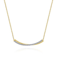 Bar Necklace Curved 14K White and Yellow Gold Diamond 0.3ct Bujukan
