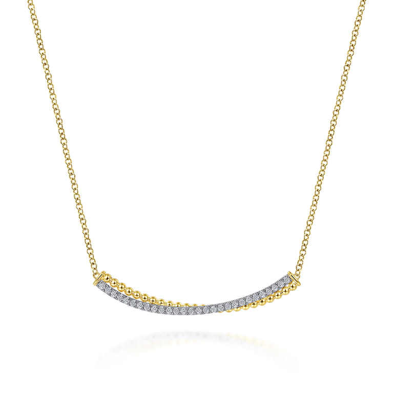Bar Necklace Curved 14K White and Yellow Gold Diamond 0.3ct Bujukan - 0.3 ct - Shot 1