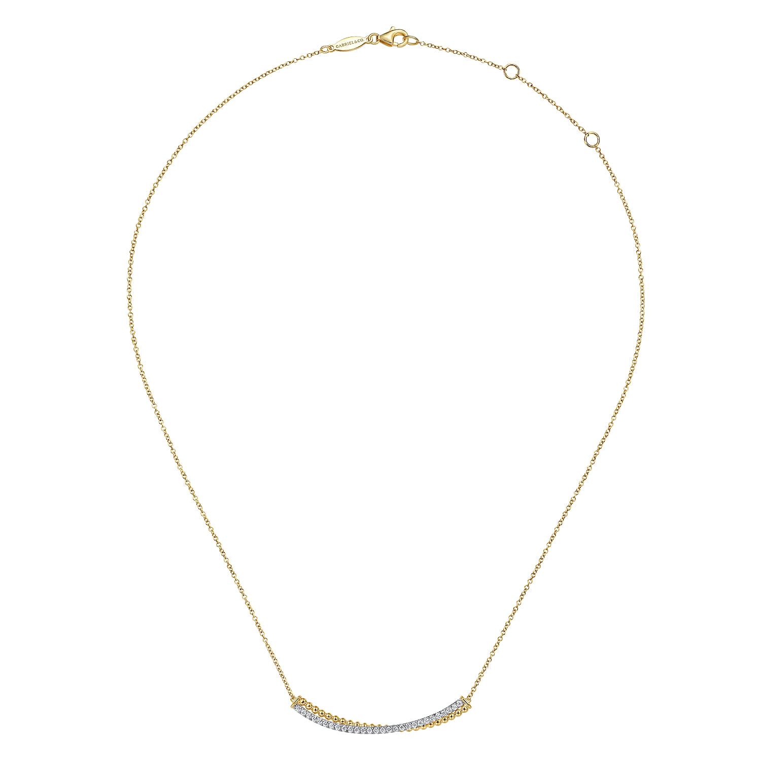 Bar Necklace Curved 14K White and Yellow Gold Diamond 0.3ct Bujukan - 0.3 ct - Shot 2